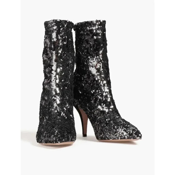 NWOT Valentino Garavani Sequin Sock Booties Nero Silver Size 35.5 (US 6) - Picture 1 of 10